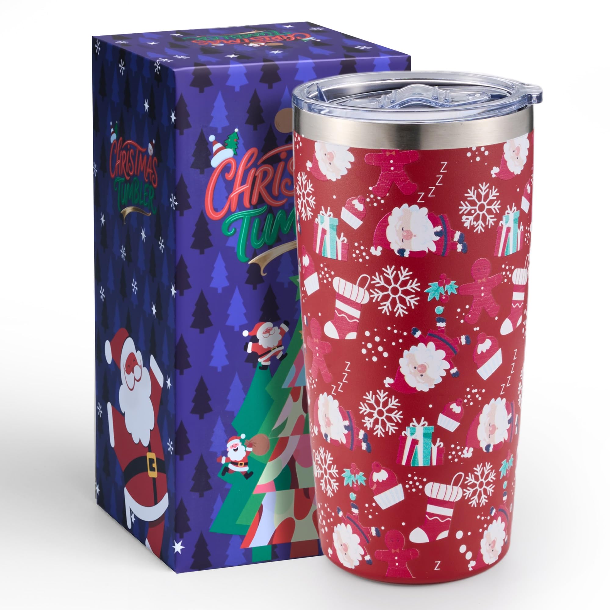 Lovydro termo navidad 20oz con tapa, vista frontal, regalo perfecto.