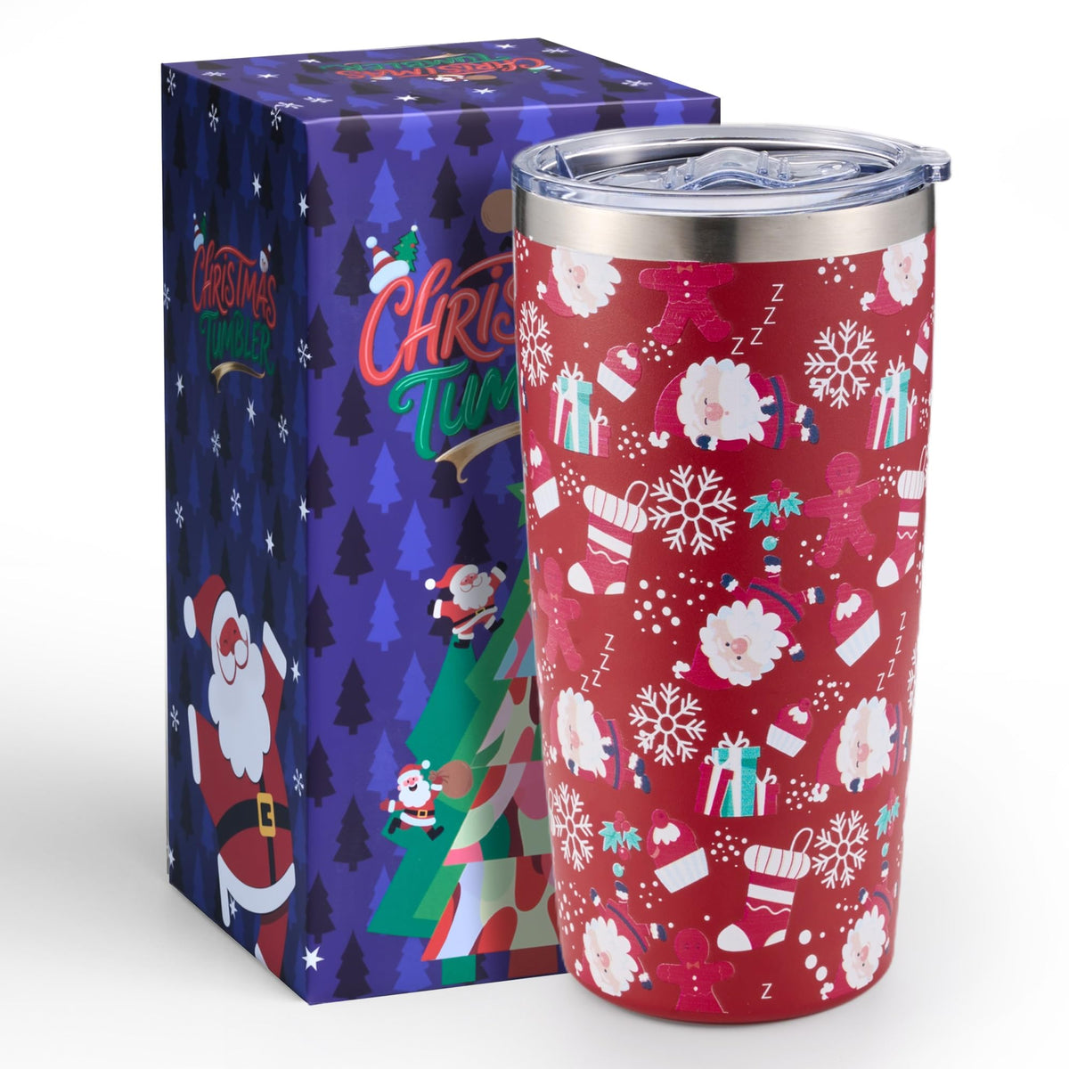 Lovydro termo navidad 20oz con tapa, vista frontal, regalo perfecto.