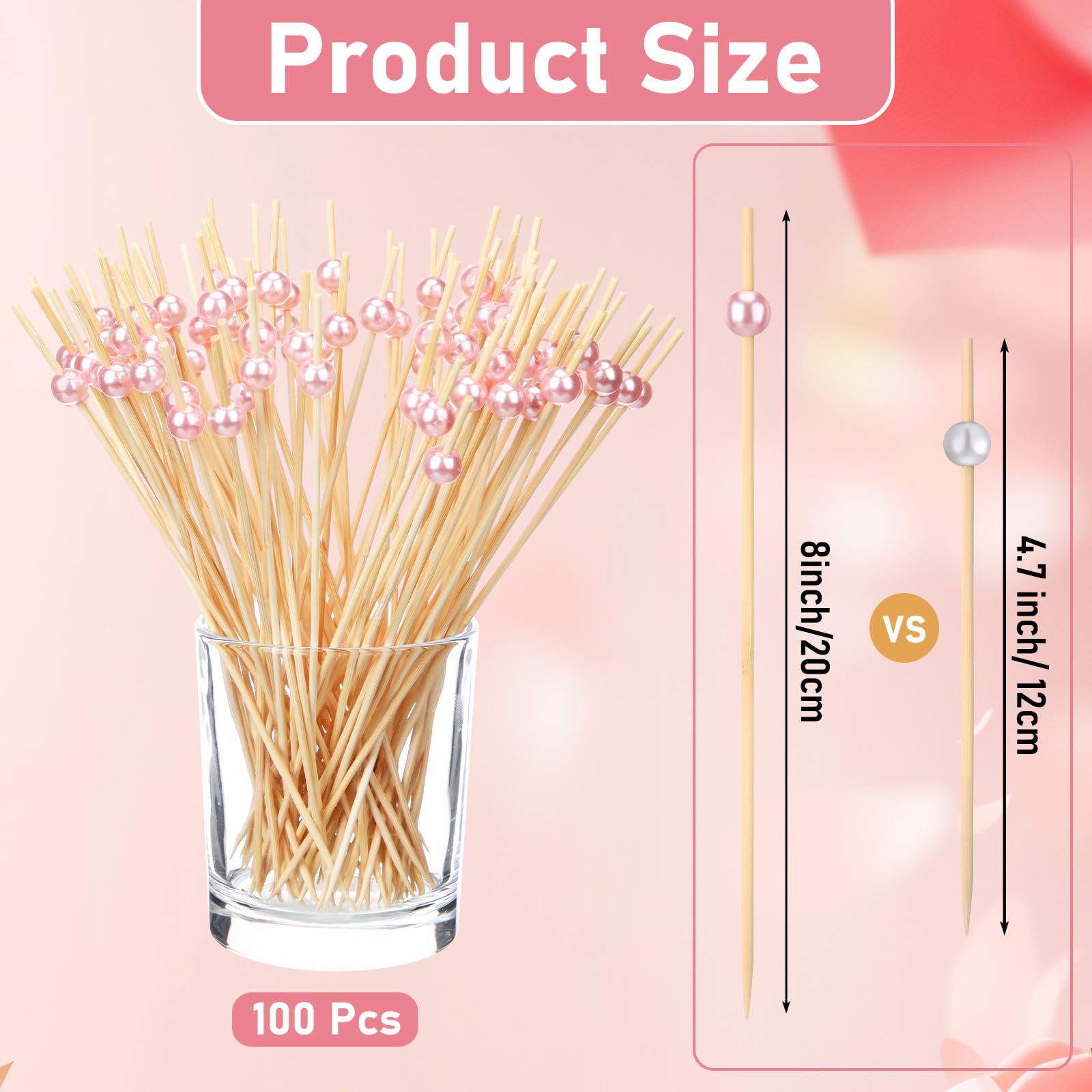 Palillos para aperitivos LOYIM en bambú rosa de 8 pulgadas.
