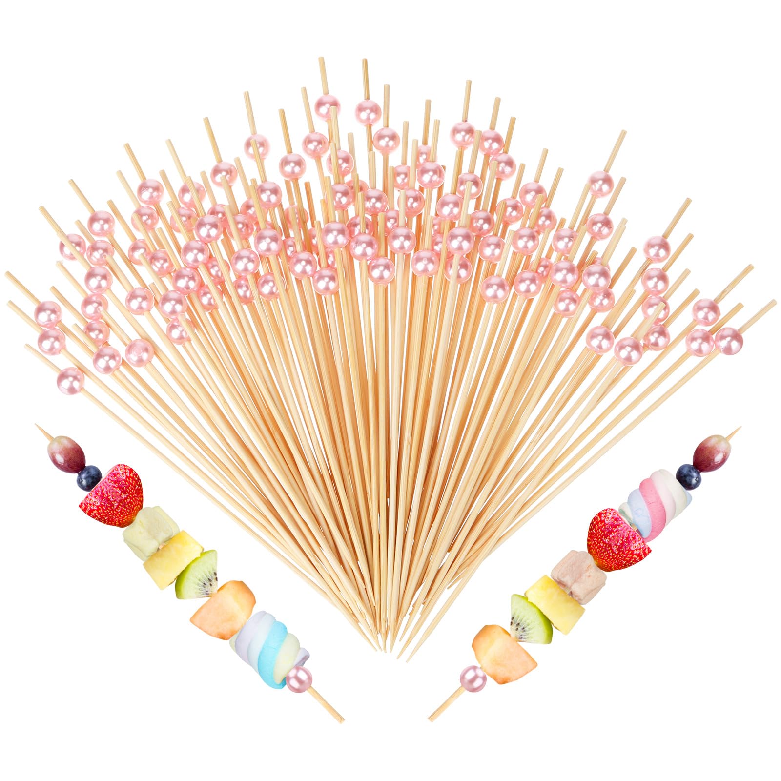 Palillos LOYIM de bambú con perlas rosadas para decorar cócteles
