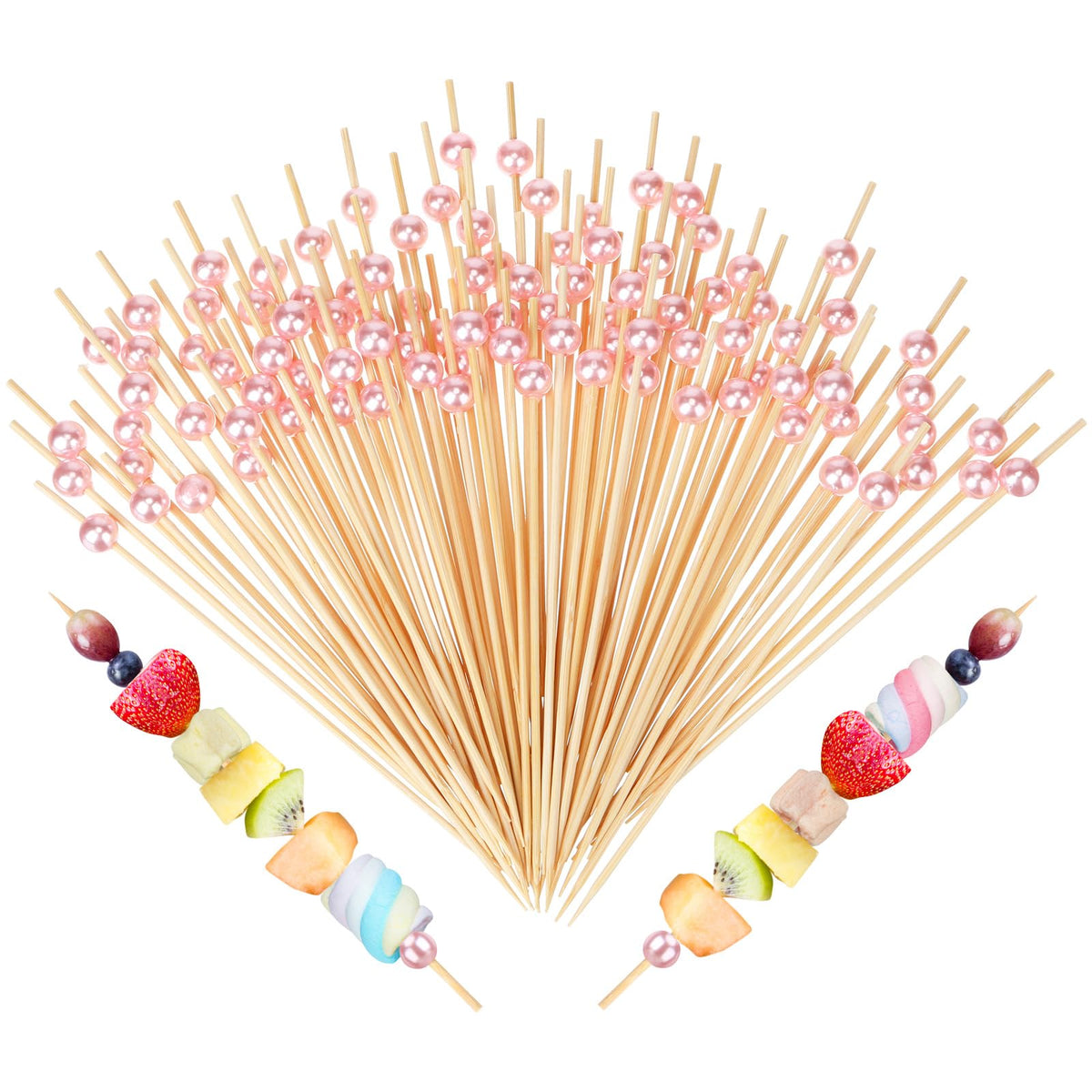 Palillos LOYIM de bambú con perlas rosadas para decorar cócteles