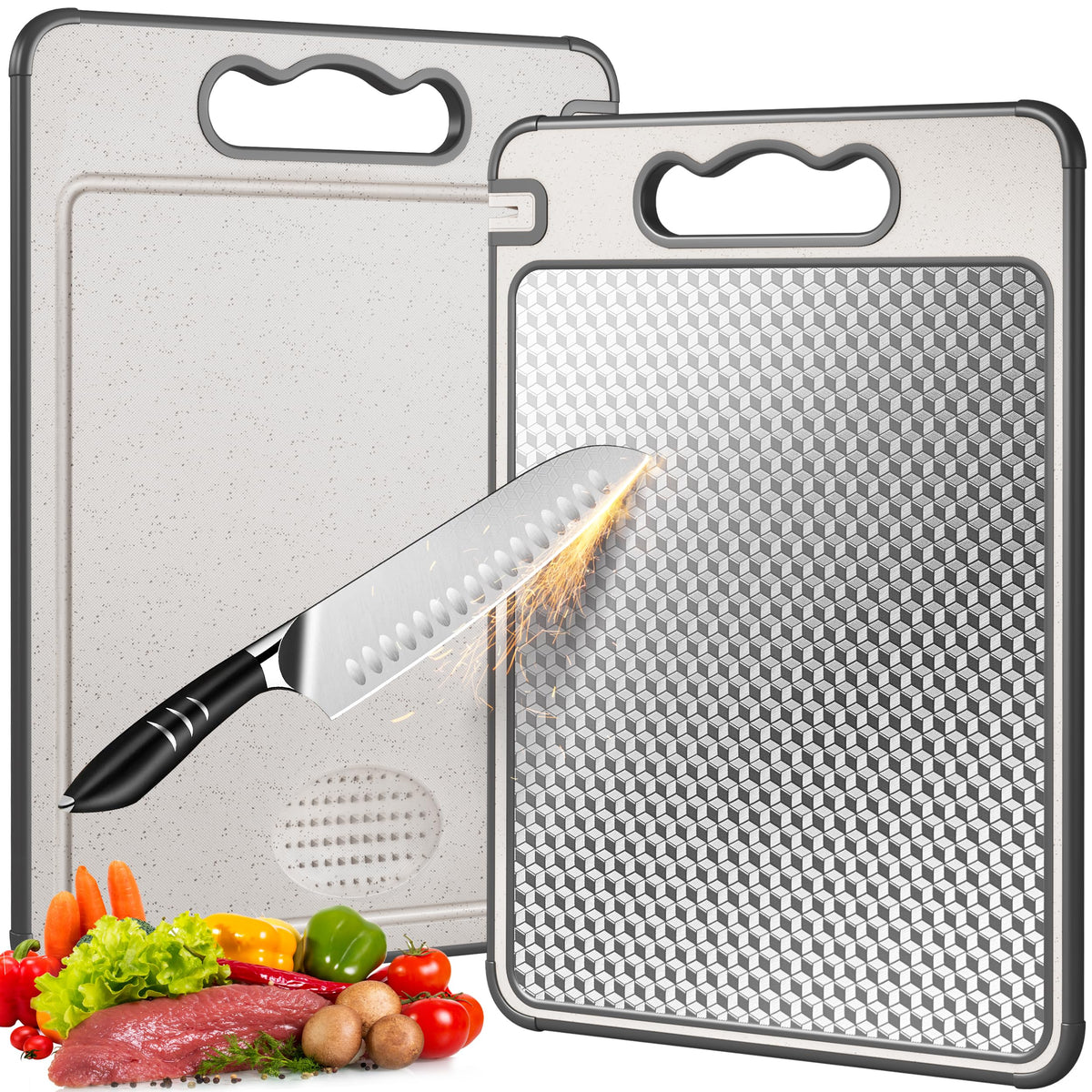 Lozovin tabla de doble cara para carnes y verduras, diseño práctico.
