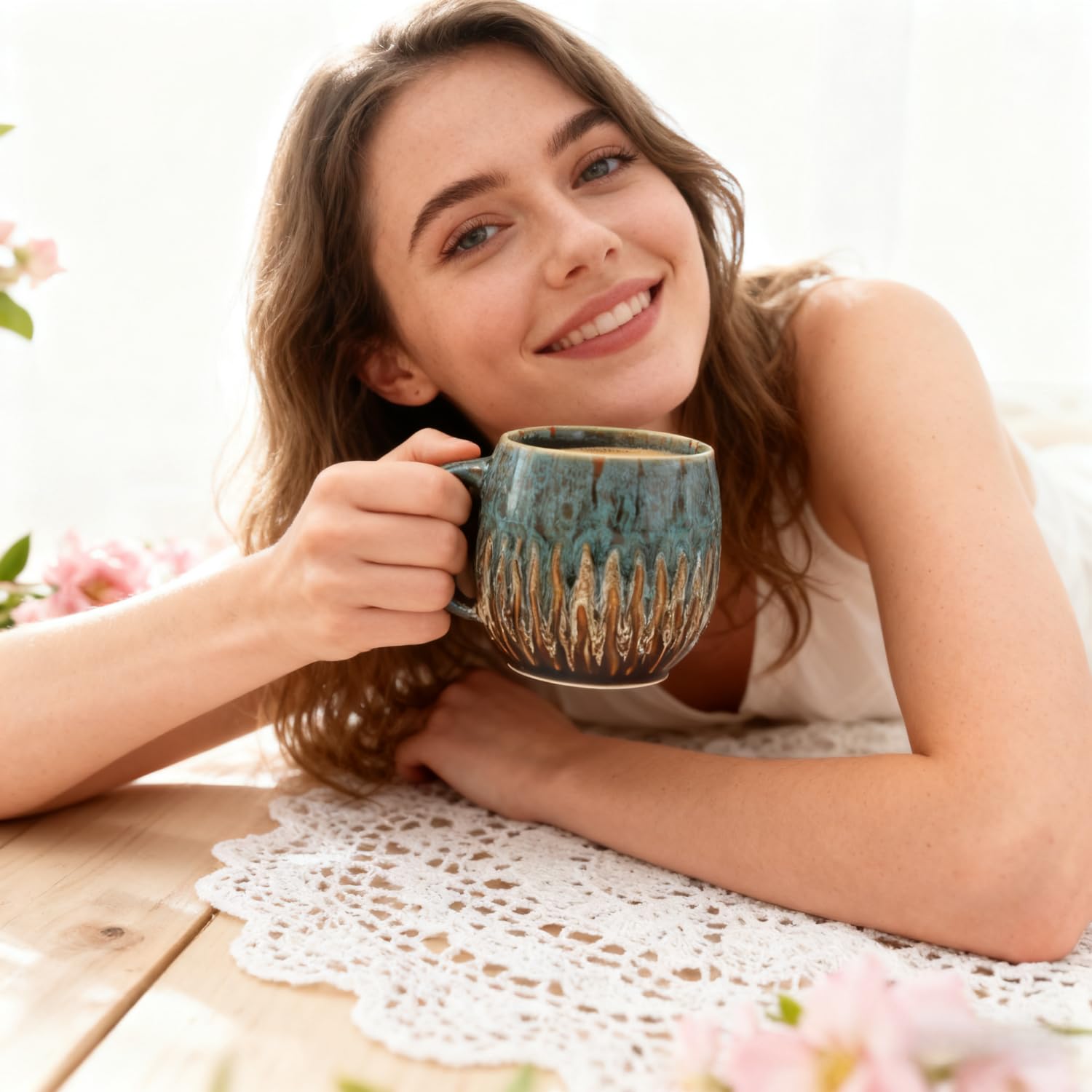lpylxingyan taza base estable 20 onzas raku azul: base robusta anti vuelcos.