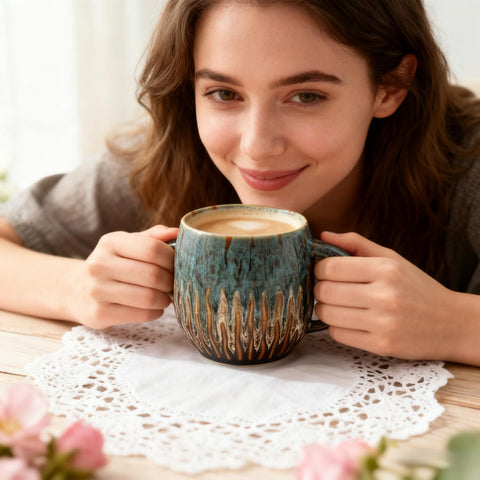 lpylxingyan taza lavavajillas microondas 20 onzas raku azul: apta para lavavajillas y microondas.