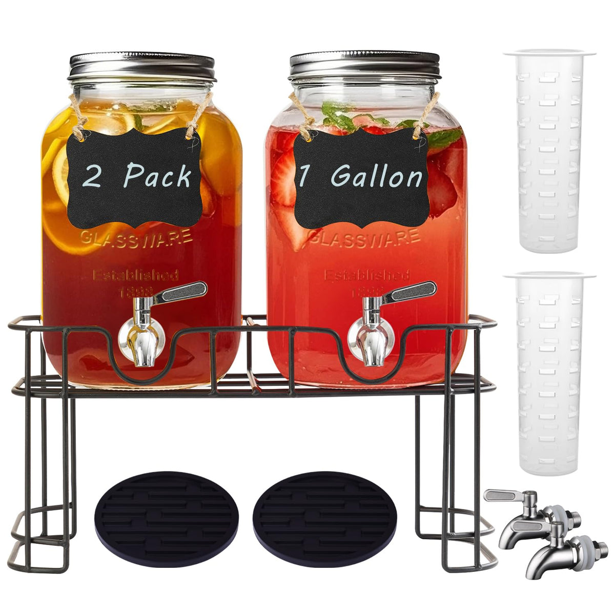 Ltzmcmy dispensadores-vidrio-1galon-con-soporte, ideal para servir bebidas con control de flujo.