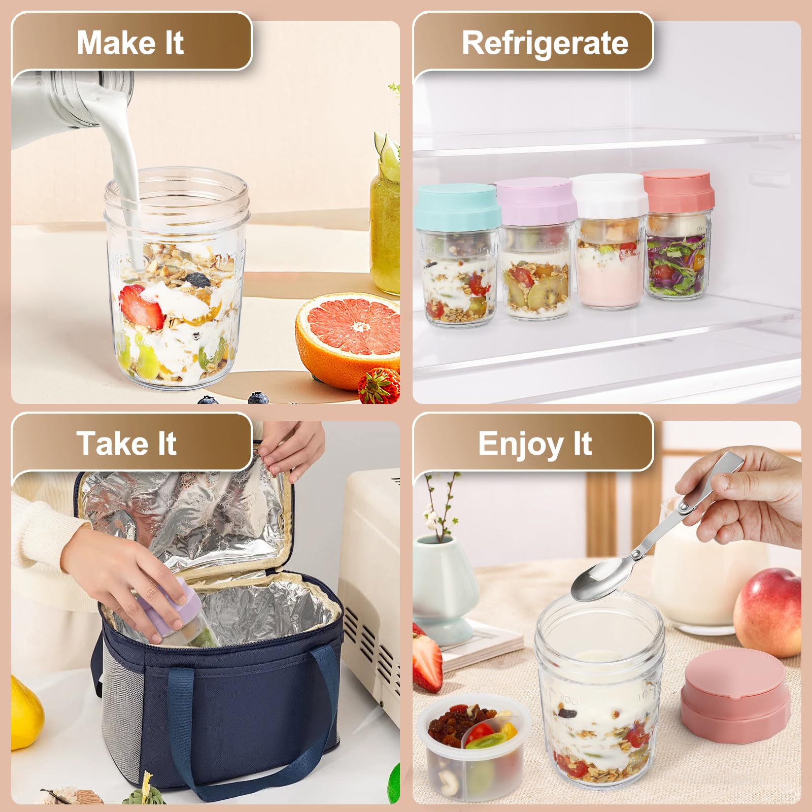 LUCKJOY jarras de vidrio conjunto de cuatro colores para comidas