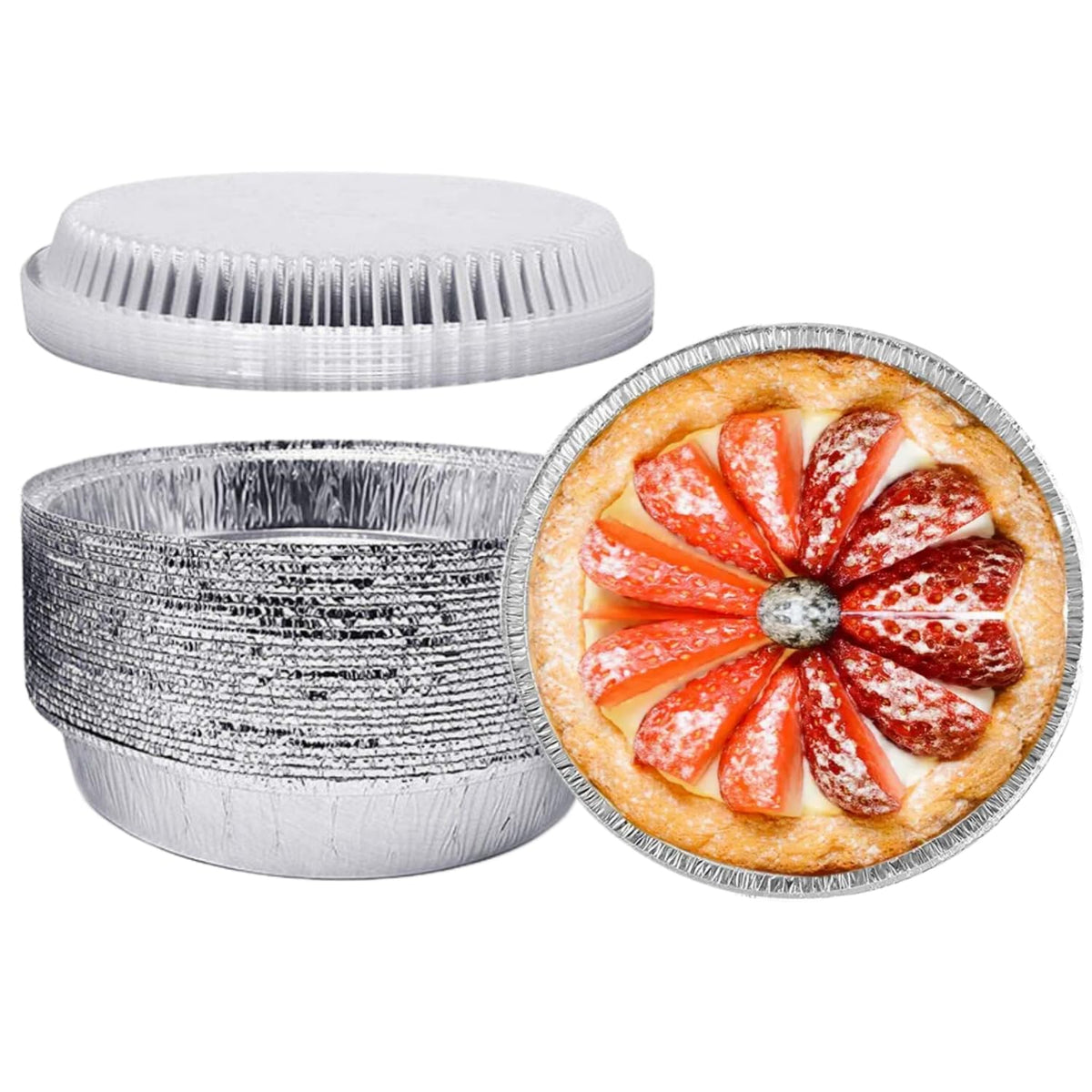 LUCKMETA molde de aluminio 8 pulgadas con tapa transparente para hornear porciones.