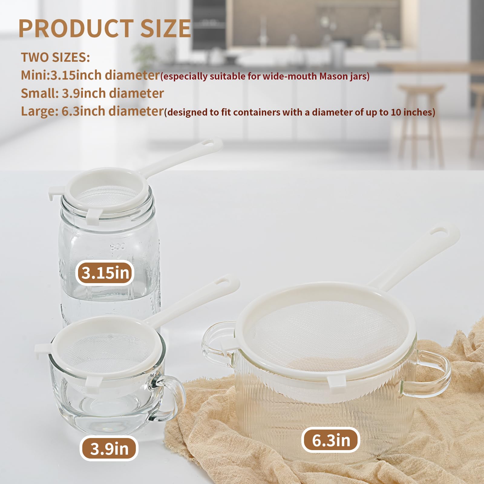 Luckyiren colador-set malla fina: separa granos de kefir con suavidad.