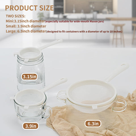Luckyiren colador-set malla fina: separa granos de kefir con suavidad.