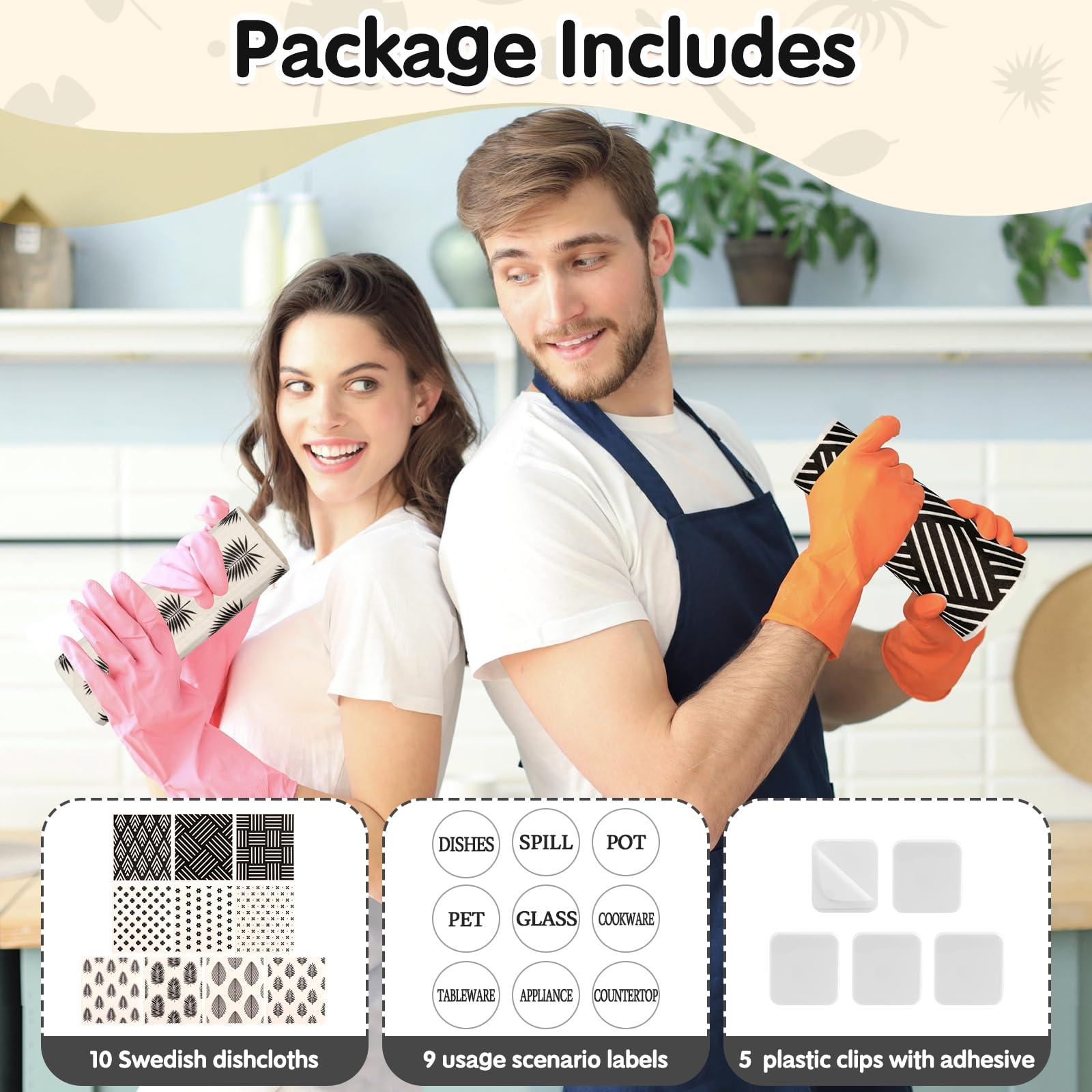 Lucomb etiquetas de colores para identificar cada paño y ordenar la cocina.
