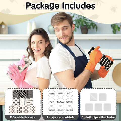 Lucomb etiquetas de colores para identificar cada paño y ordenar la cocina.