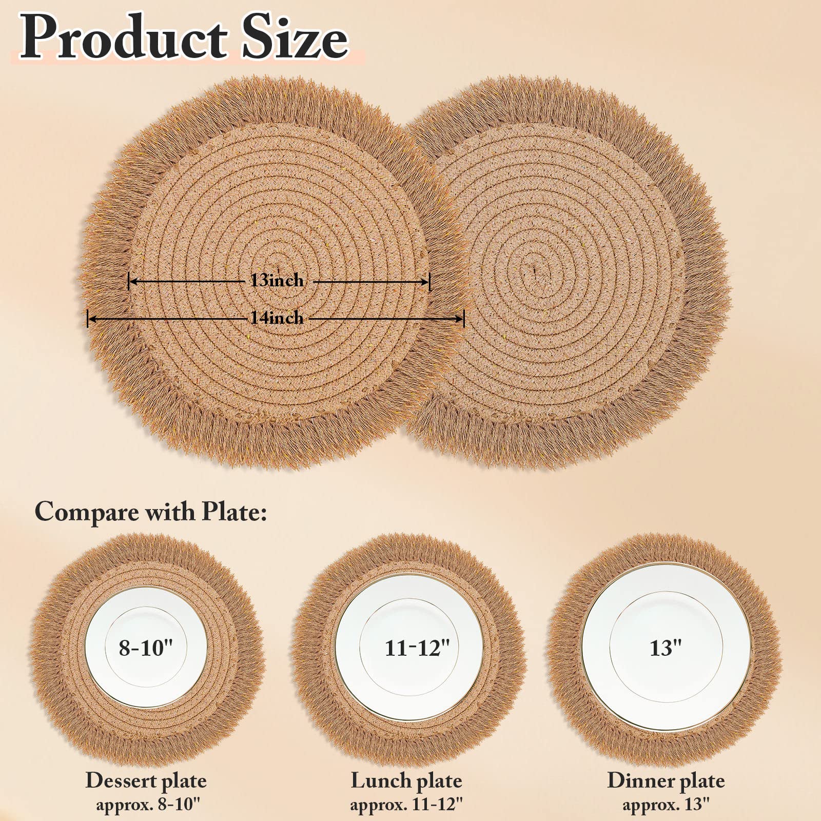 Lucomb placemats algodón macramé para mesa, acabado suave y natural