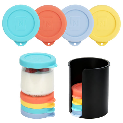 LUVCOSY tapas de silicona para tarros Oui, ocho piezas con sellado seguro para frescura diaria.