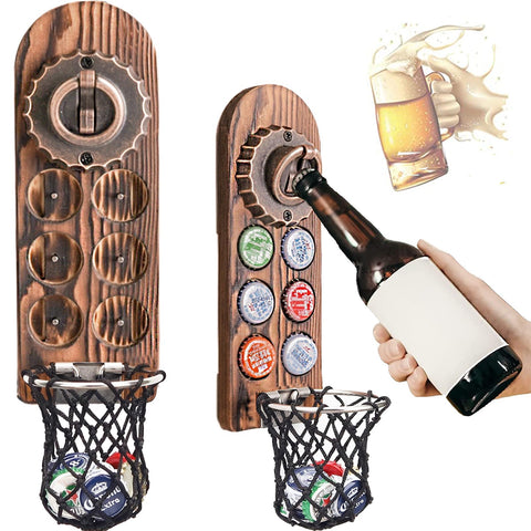 Abrebotellas Lucylanker con capturador de pared para mantener tapas seguras y ordenar la barra.