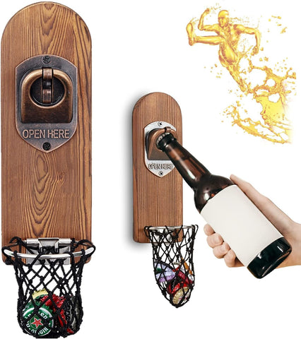 LUCYLANKER abrebotellas de pared con imán y base de madera sólida para uso diario.