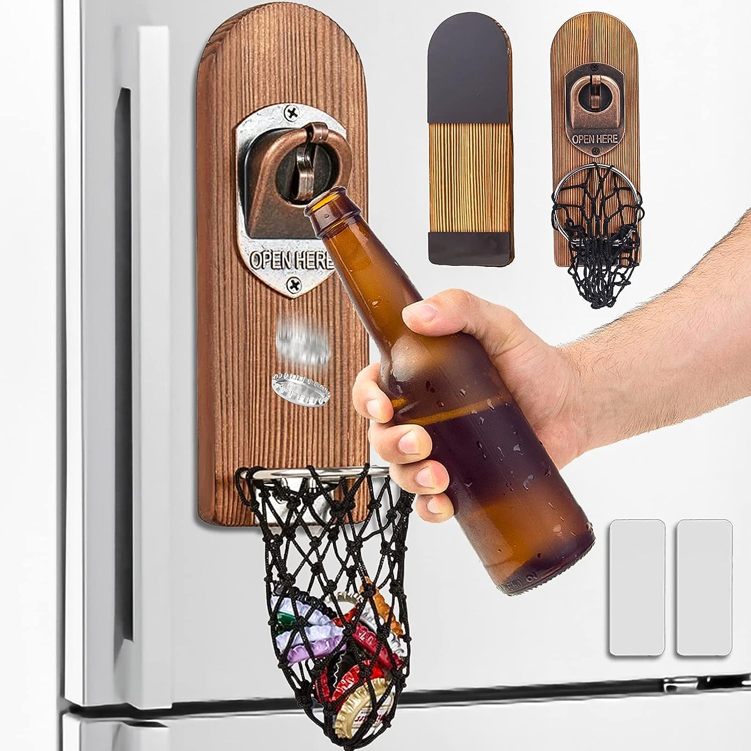 LUCYLANKER abrebotellas de pared con imán y mango en madera para fácil manejo.