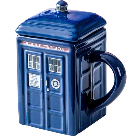 Tardis lucylanker taza cerámica cuadrada con tapa para café caliente.