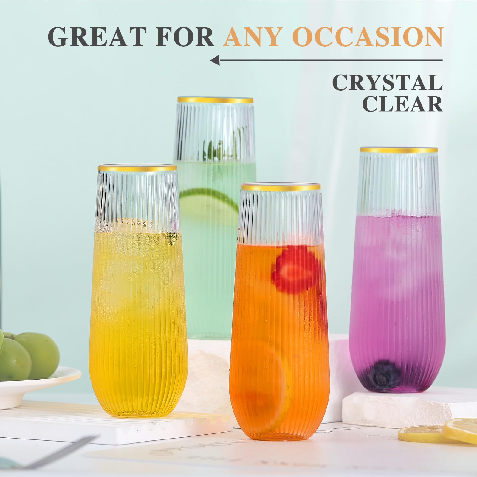 Copa de champagne 9 oz de Lueumxc, ideal para brindis con estilo.