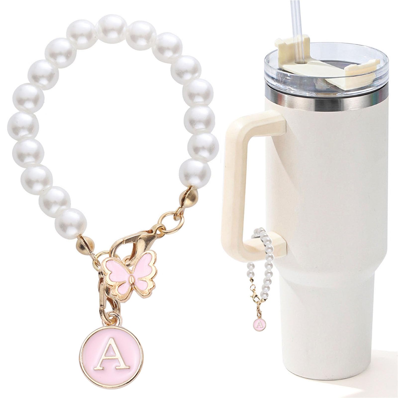 LUHOHI vista frontal de cadena de perlas rosa que personaliza botellas