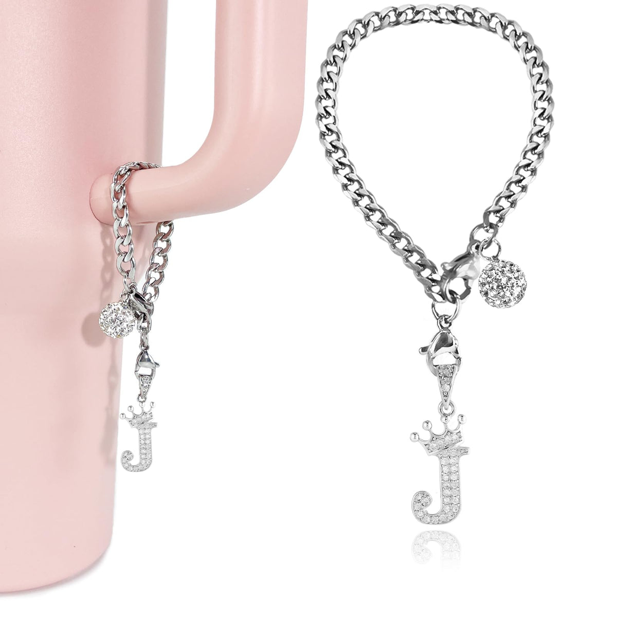 LUHOHI Charms corona letra brillantes para Stanley 40oz, añade elegancia y personalización.