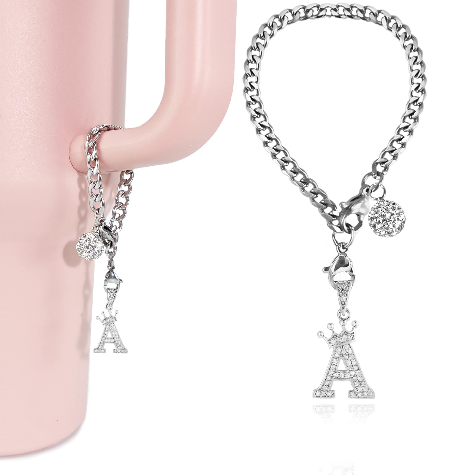 LUHOHI dijes letra corona en plata para Stanley 40oz, ideal para identificar tu taza