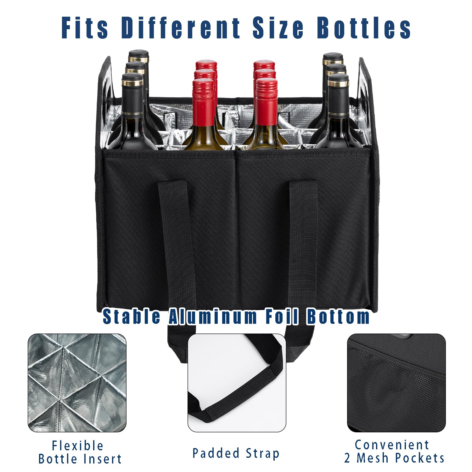 Divisor removible mantiene 12 botellas separadas y seguras.