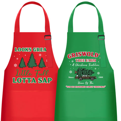 Delantal Luiqs Vens para parejas con árbol navideño, ideal para cocinar juntos.