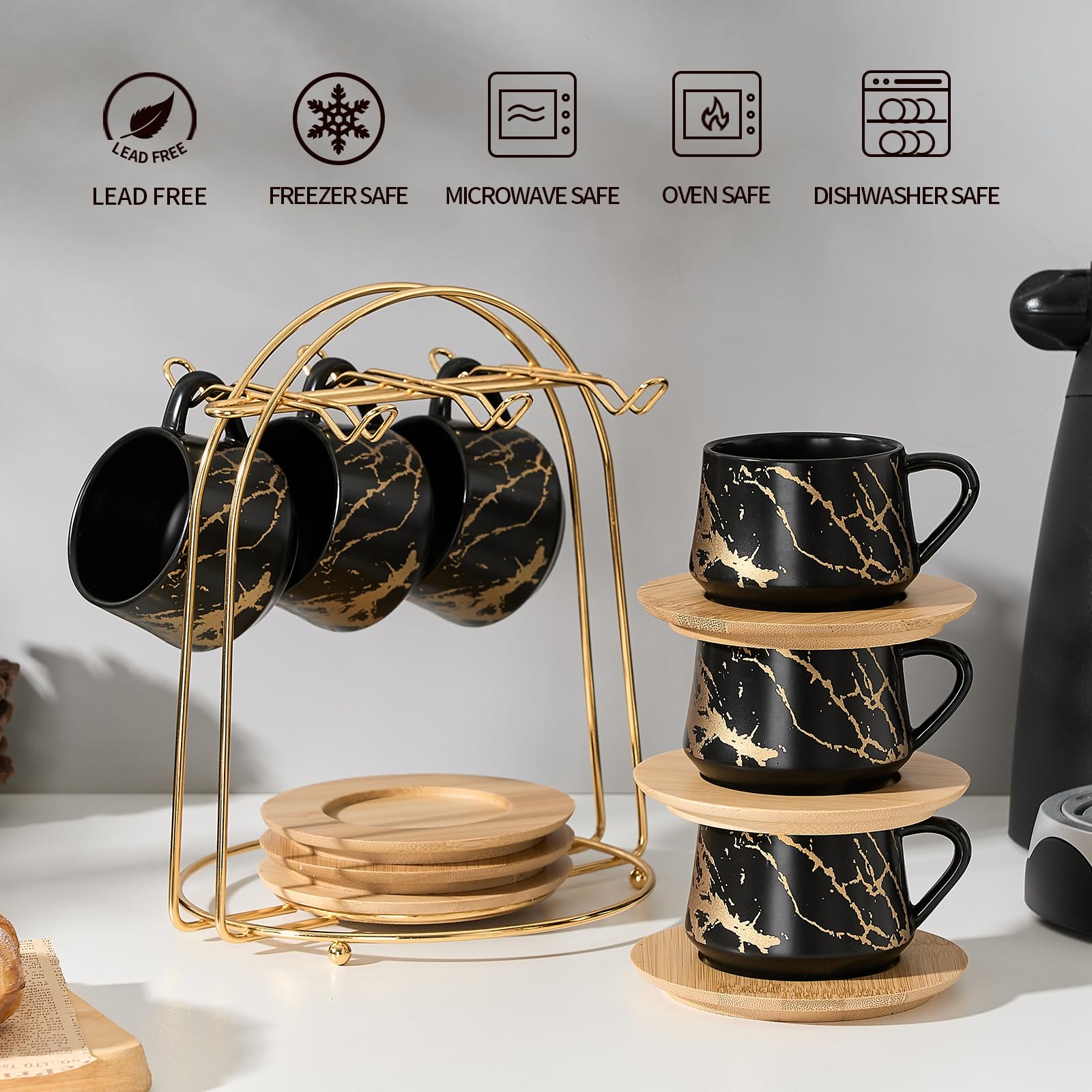Diseño marmol negro de las tazas LUKA para mesa sofisticada