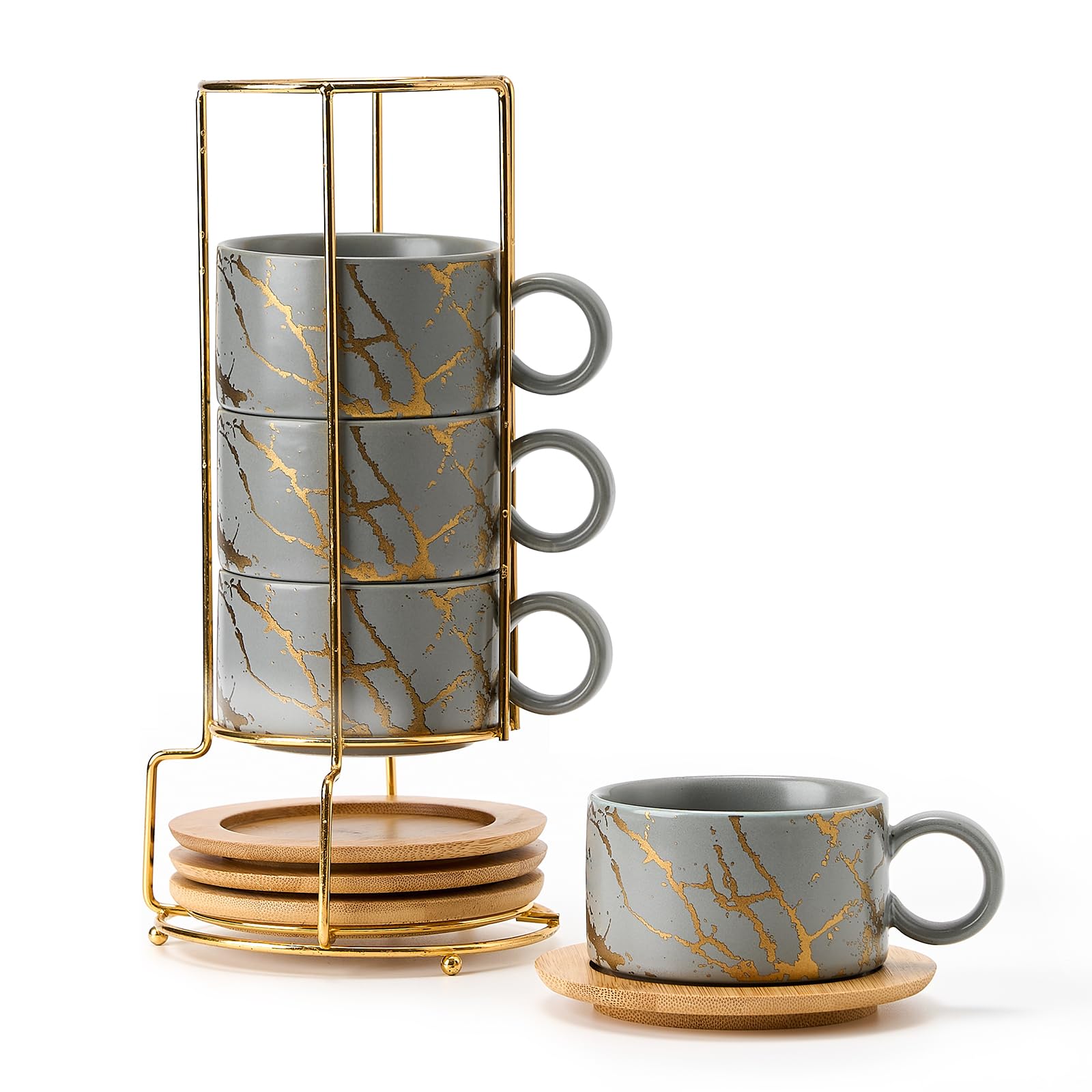 Tazas de espresso LUKA de porcelana apilables para ahorro de espacio