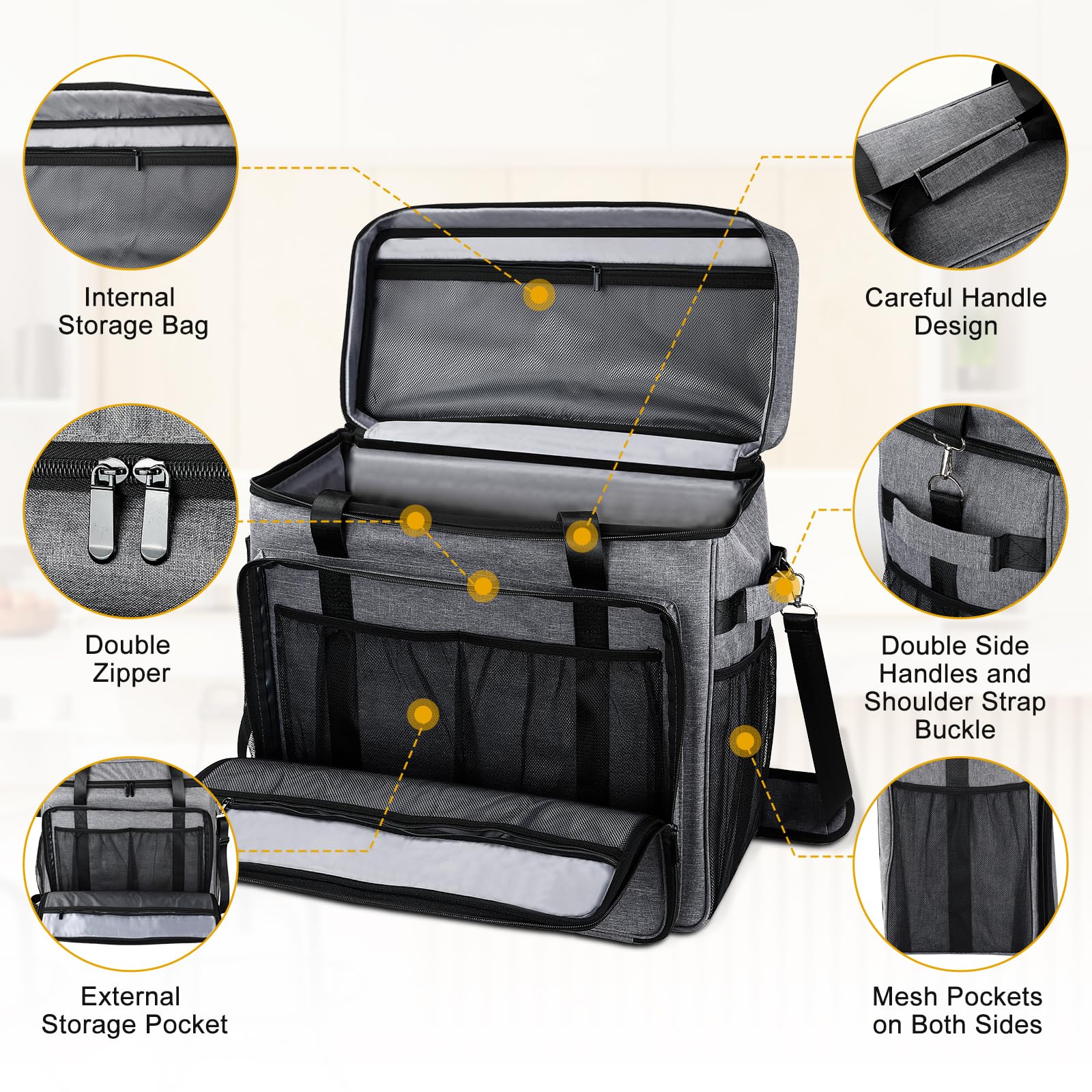 Bolsa Lukeline con bolsillos para accesorios y utensilios de la máquina.