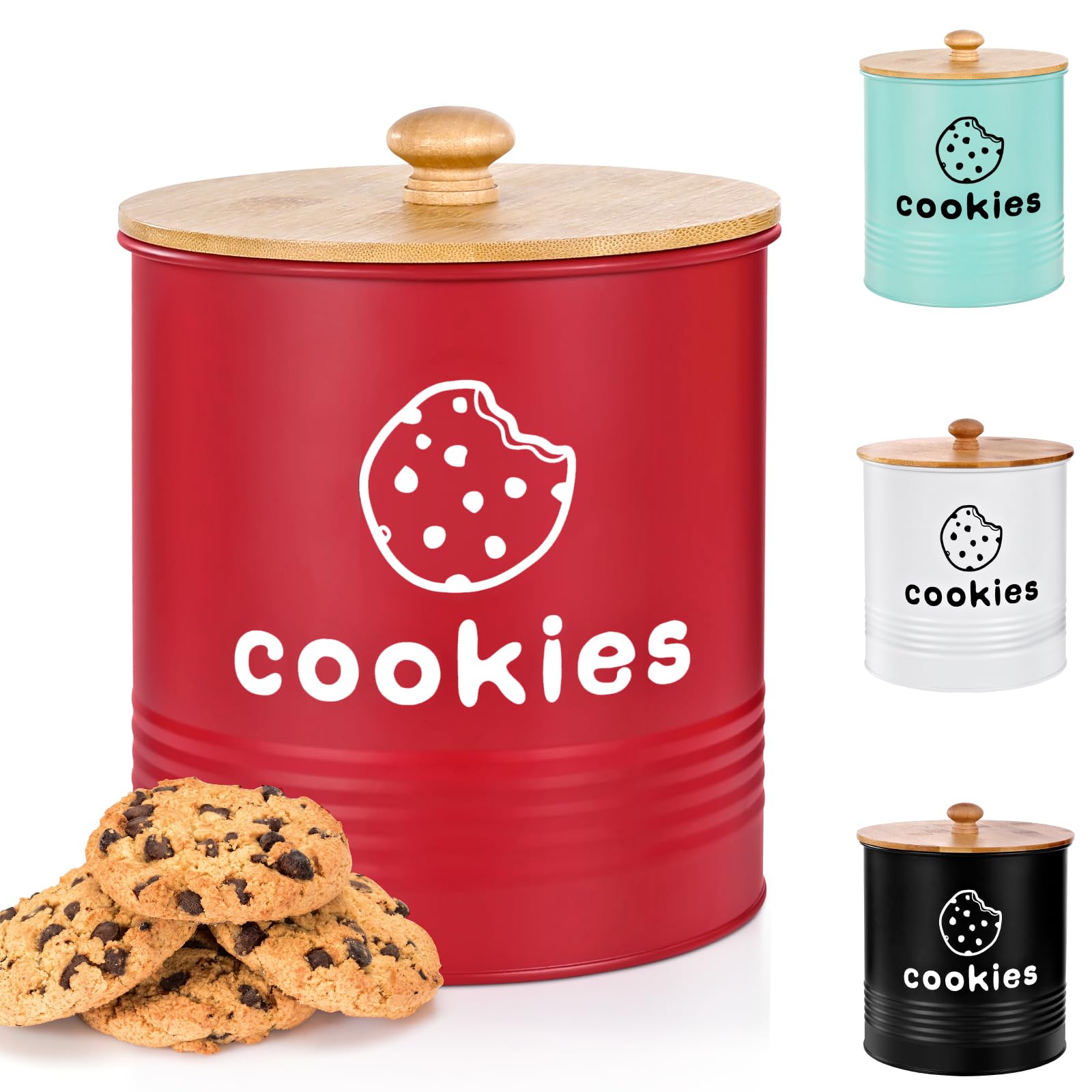 Tarro de galletas rojo de LUKMILEE con tapa hermética para conservar la frescura.