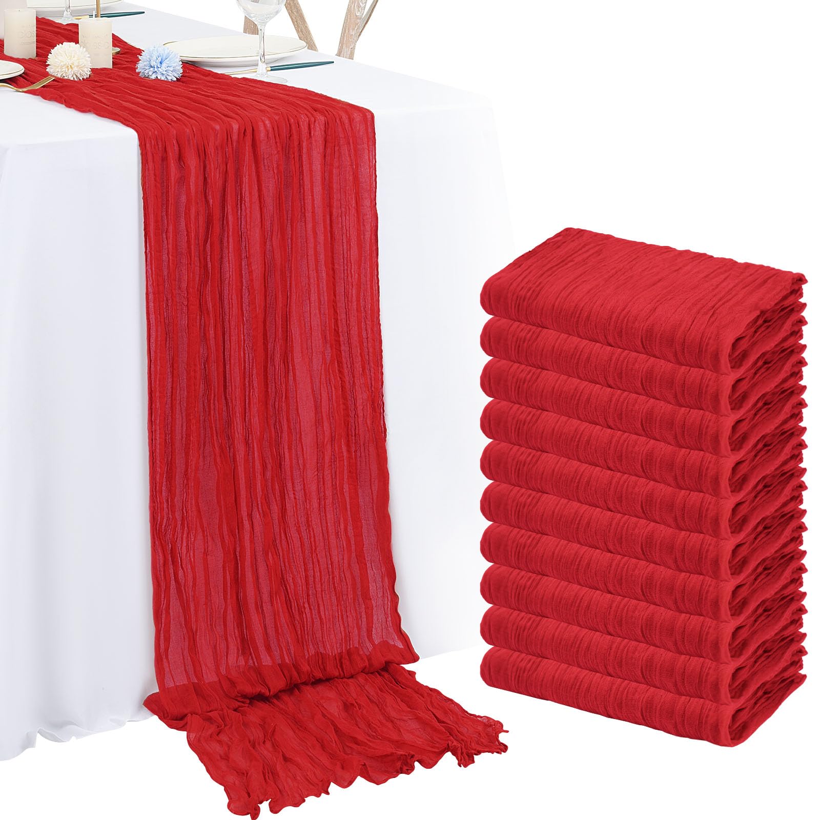 Mantel Lumaycens de gasa rojo de 10 ft para bodas, añade romanticismo a la mesa