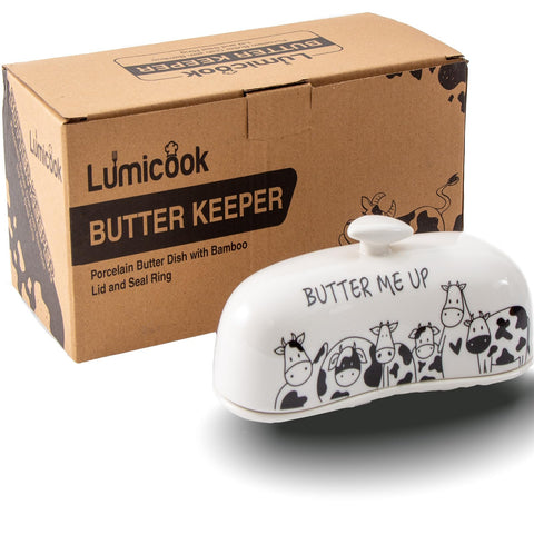 Lumicook contenedor de mantequilla con tapa blanco mantiene la frescura en la encimera.