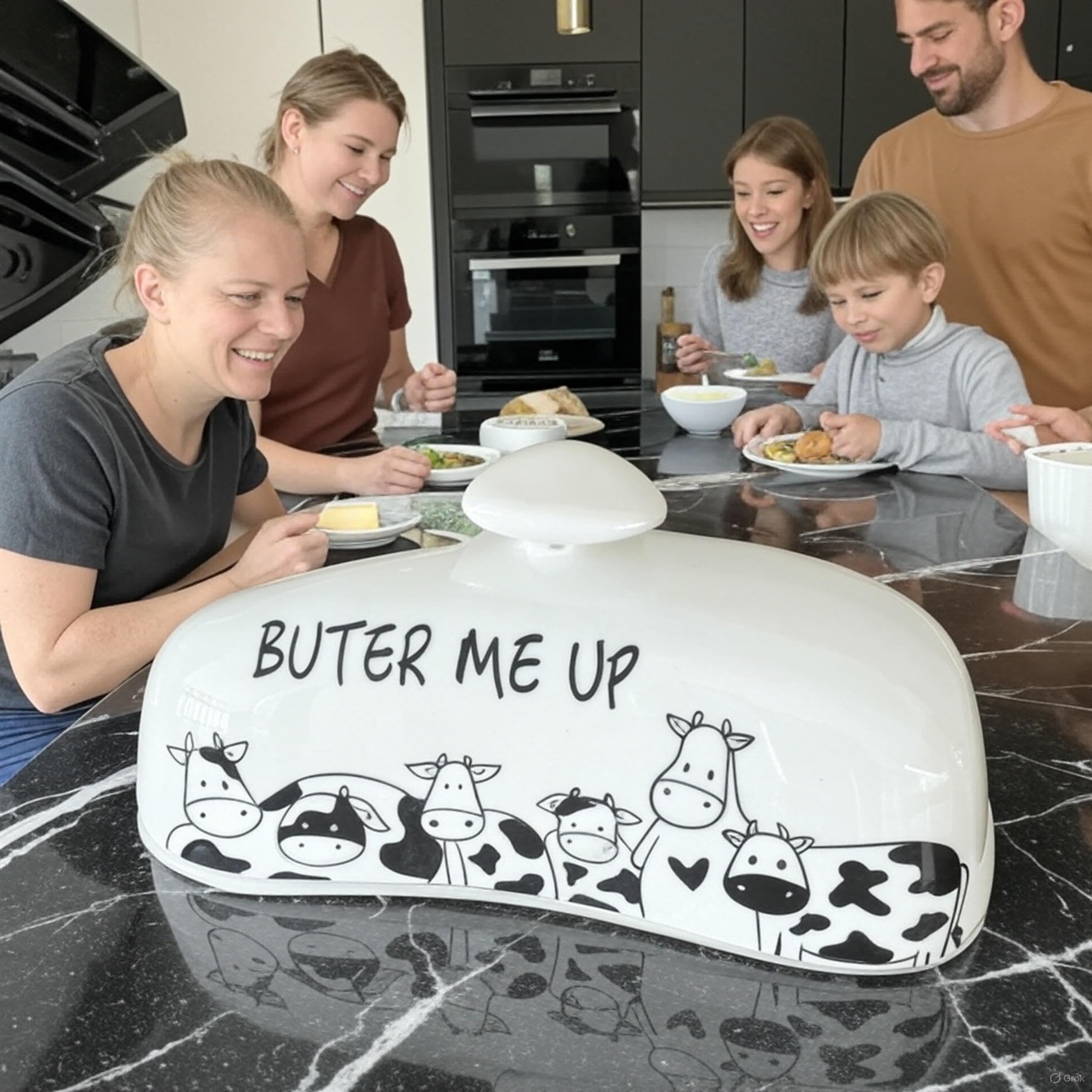 Lumicook mantequero con dos bastones, práctico para familias.