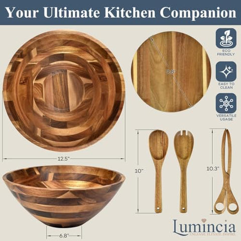 Lumincia-utensilios-ensalada-servida, cucharas y tenedores de madera para servir.