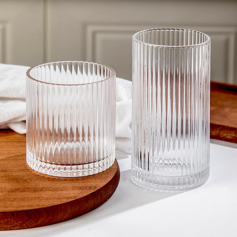 Lumkit vasos acanalados en cristal claro para cócteles y bebidas diarias