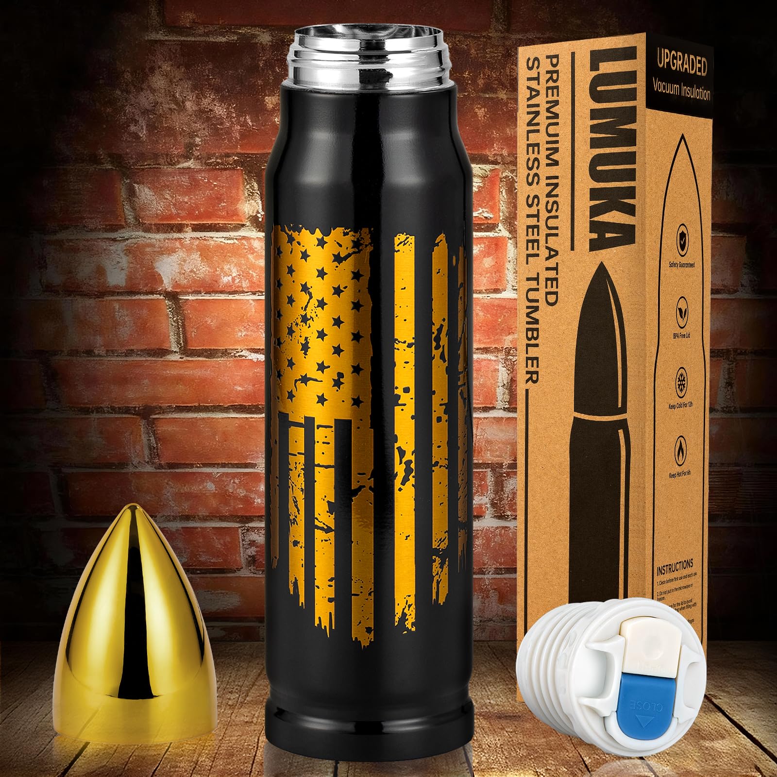 Lumuka vaso térmico con Bandera Americana, regalo distintivo para hombres.