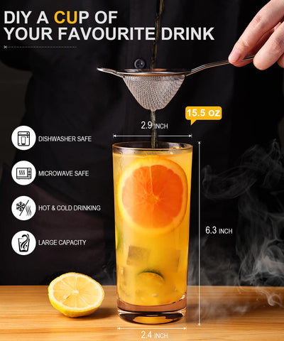 Vaso alto luna y manta, vidrio sin plomo, apto para bebidas frías y largas.