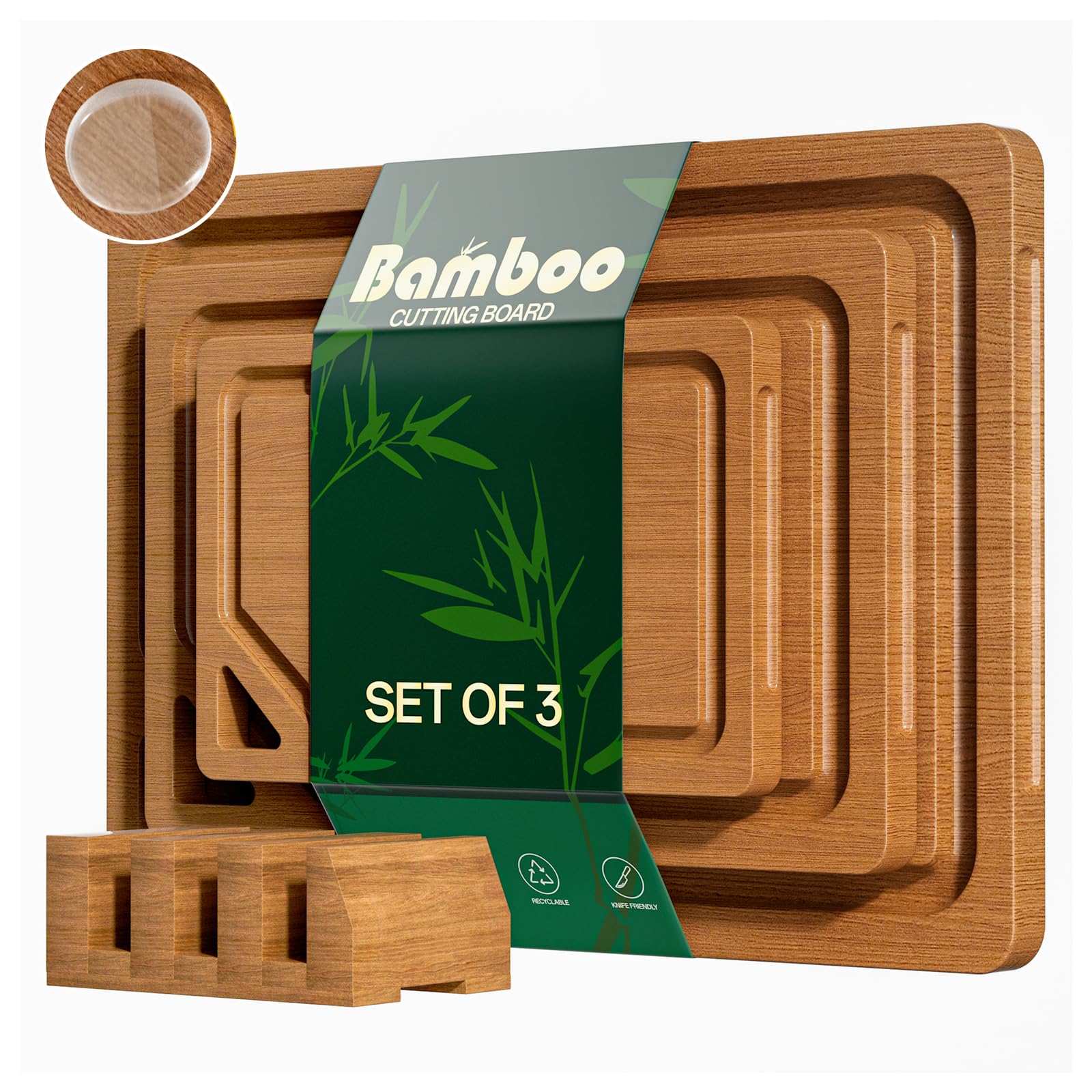 Tabla de bambú LunaHush grande para cortar, superficie estable para cocinar.