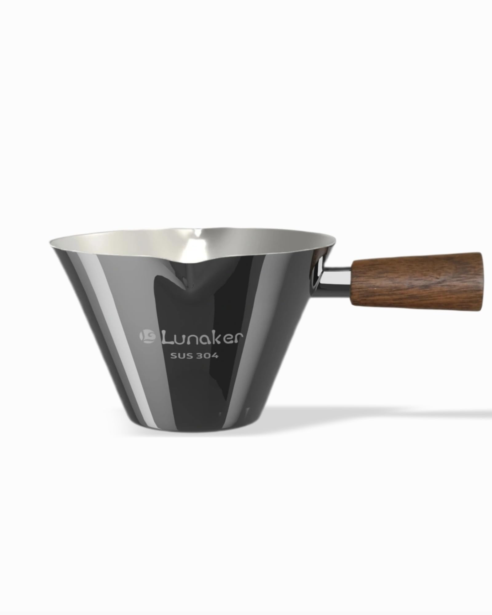 Taza Lunaker espresso 4oz con mango de madera para un agarre cómodo.