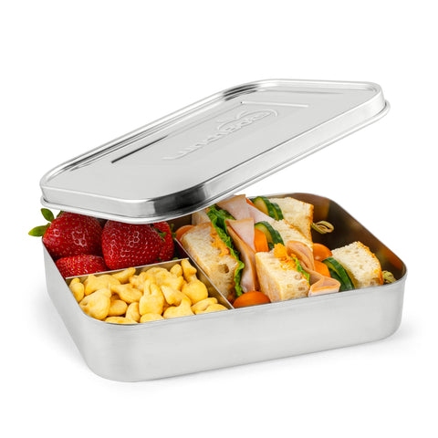LunchBots Large Trio, contenedor de almuerzo de acero, tres secciones para separar alimentos.