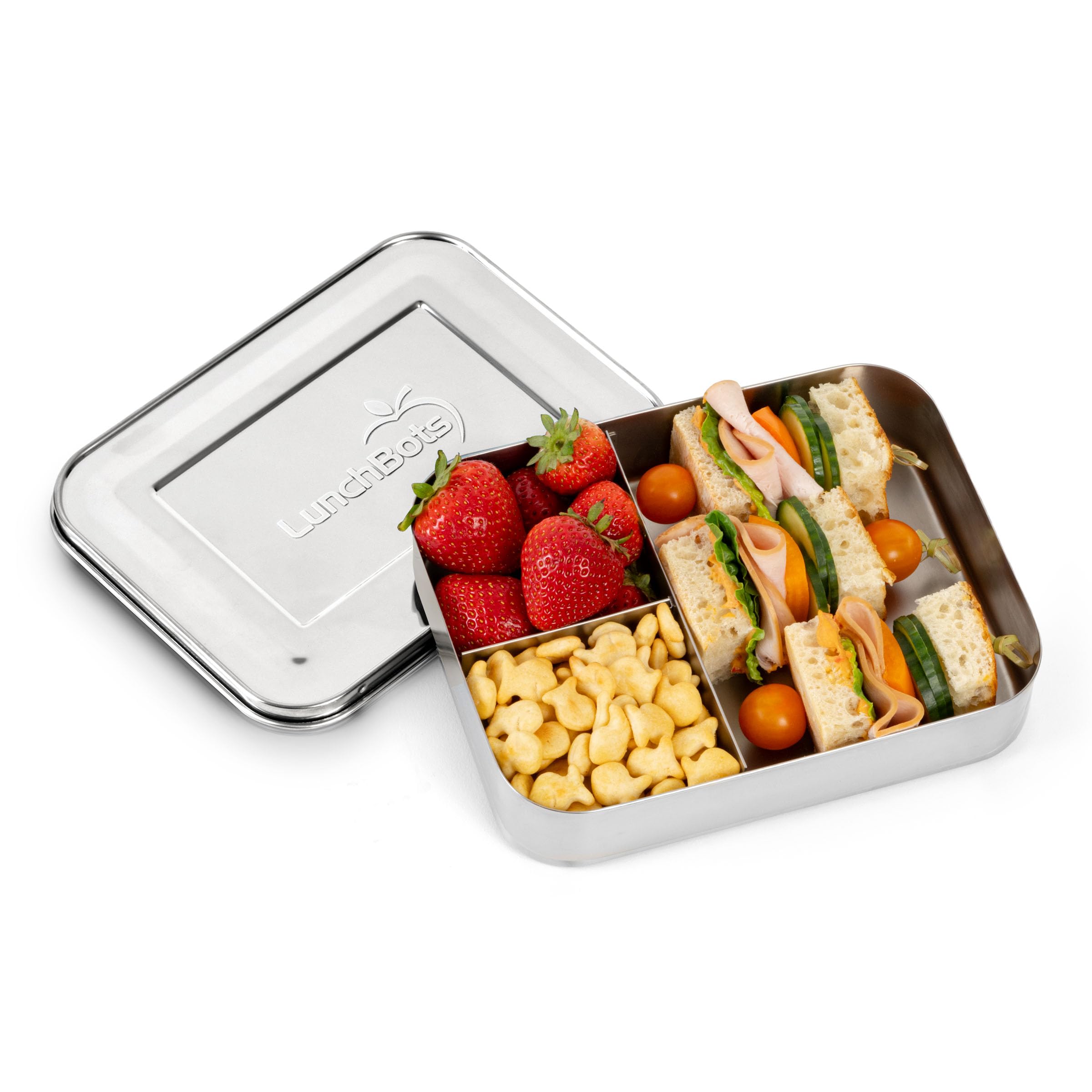 LunchBots Large Trio, diseño de triple sección para mantener comidas separadas con estilo.