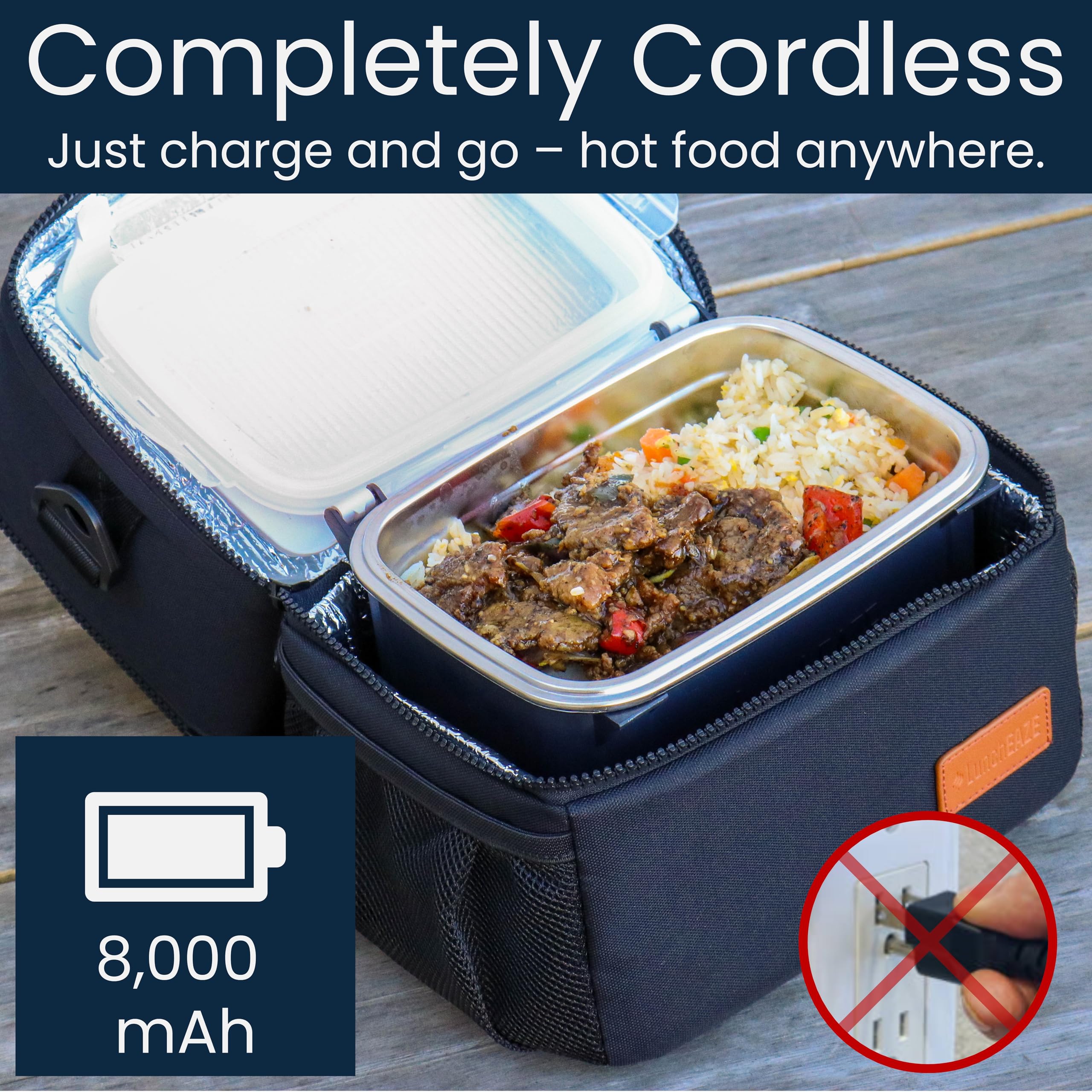 LunchEAZE Pro bolsa aislante de doble cámara para comida y bebidas calientes.