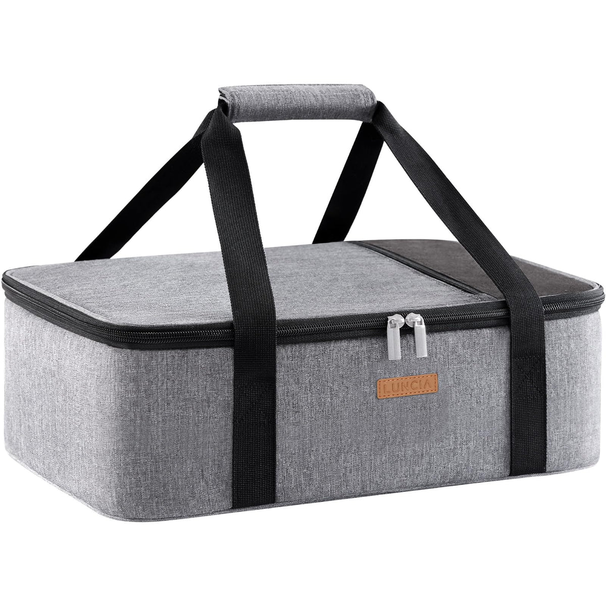 LUNCIA Portacazuela aislada exterior gris, transporte cómodo para comidas en cualquier evento.