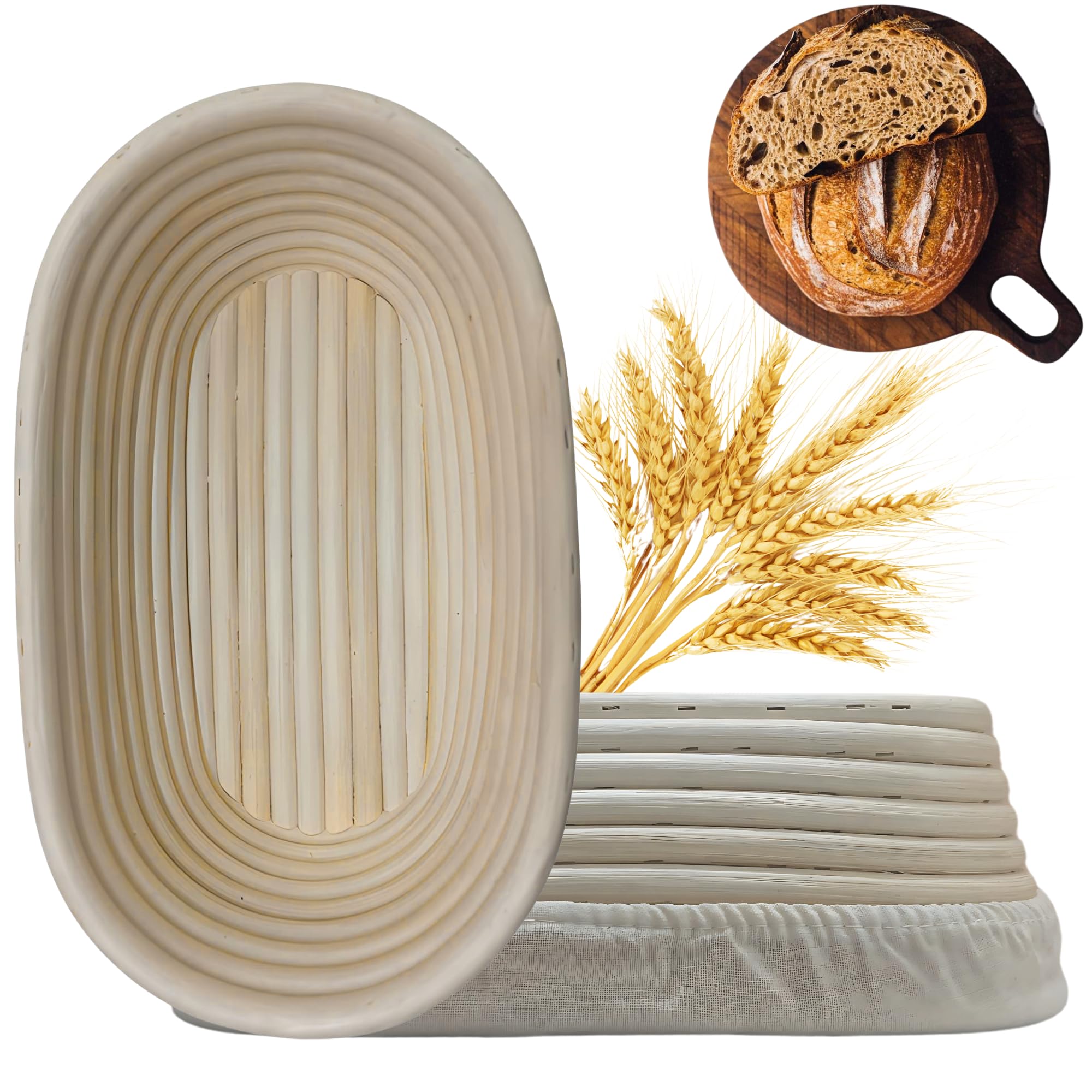 Banneton oval Lungar de 10 pulgadas con forro, ideal para pan fresco.