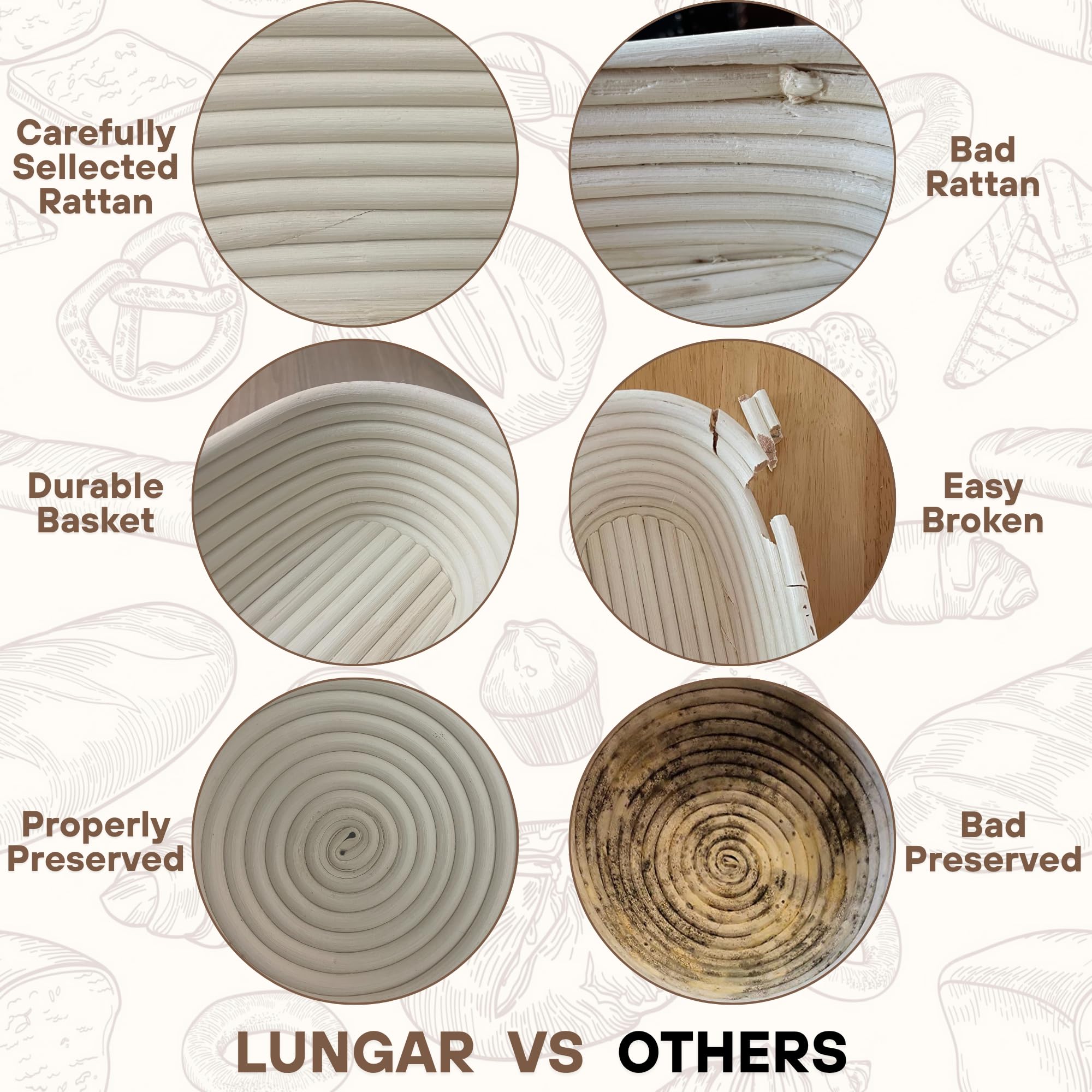 Set de dos Banneton Lungar oval de 10 pulgadas para almacenamiento.