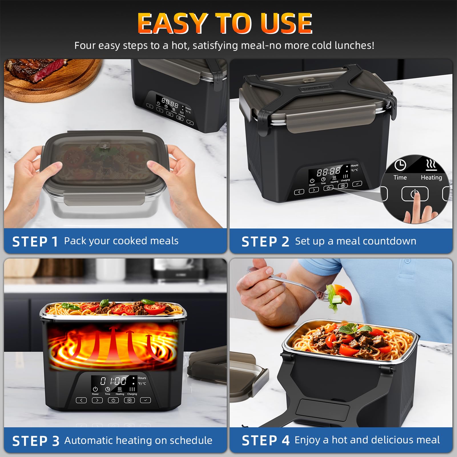 La Lunheat tiene tapa extraíble apta para lavavajillas y limpieza fácil.