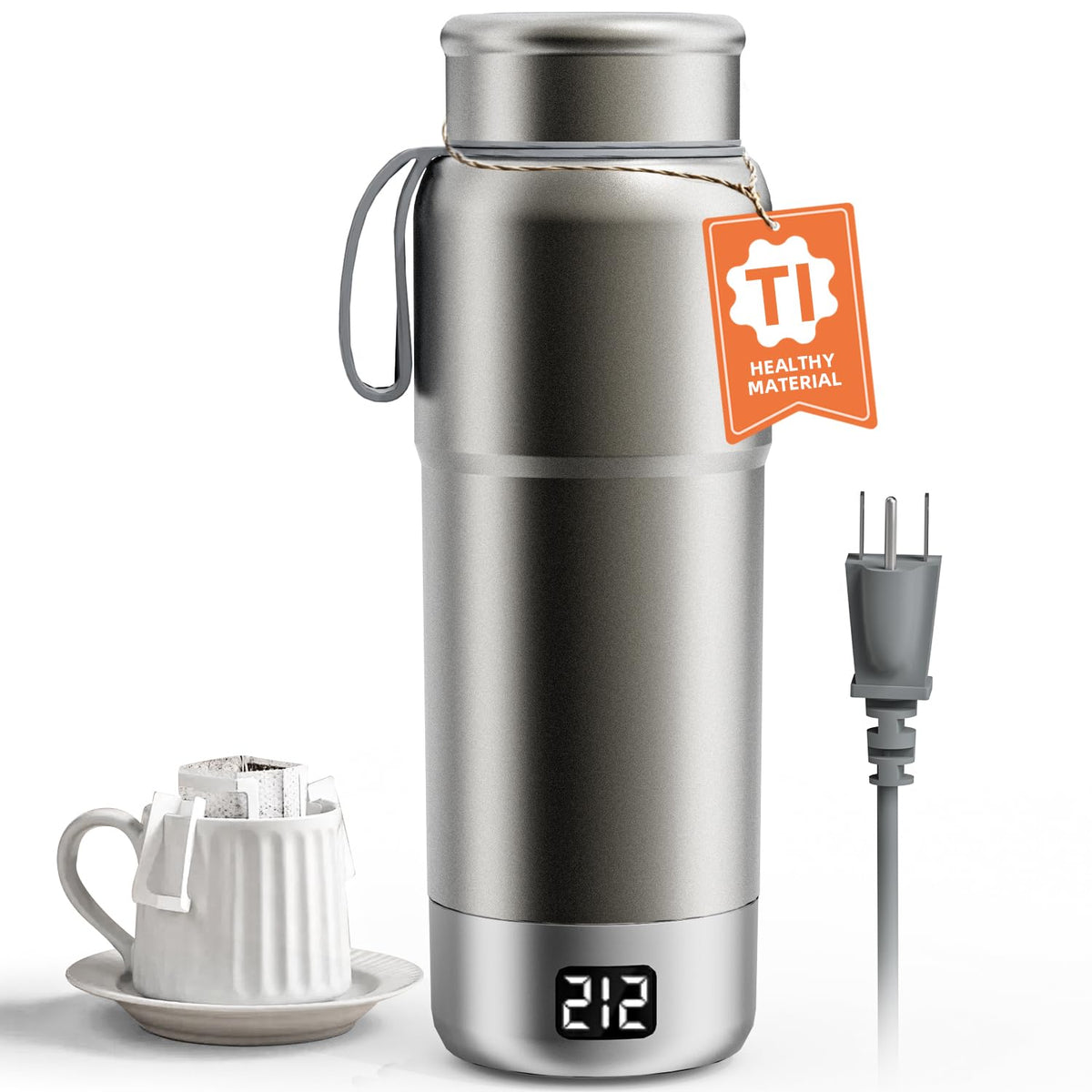 Lunowa hervidor titanio 520ml portátil, ideal para viajes y oficinas.