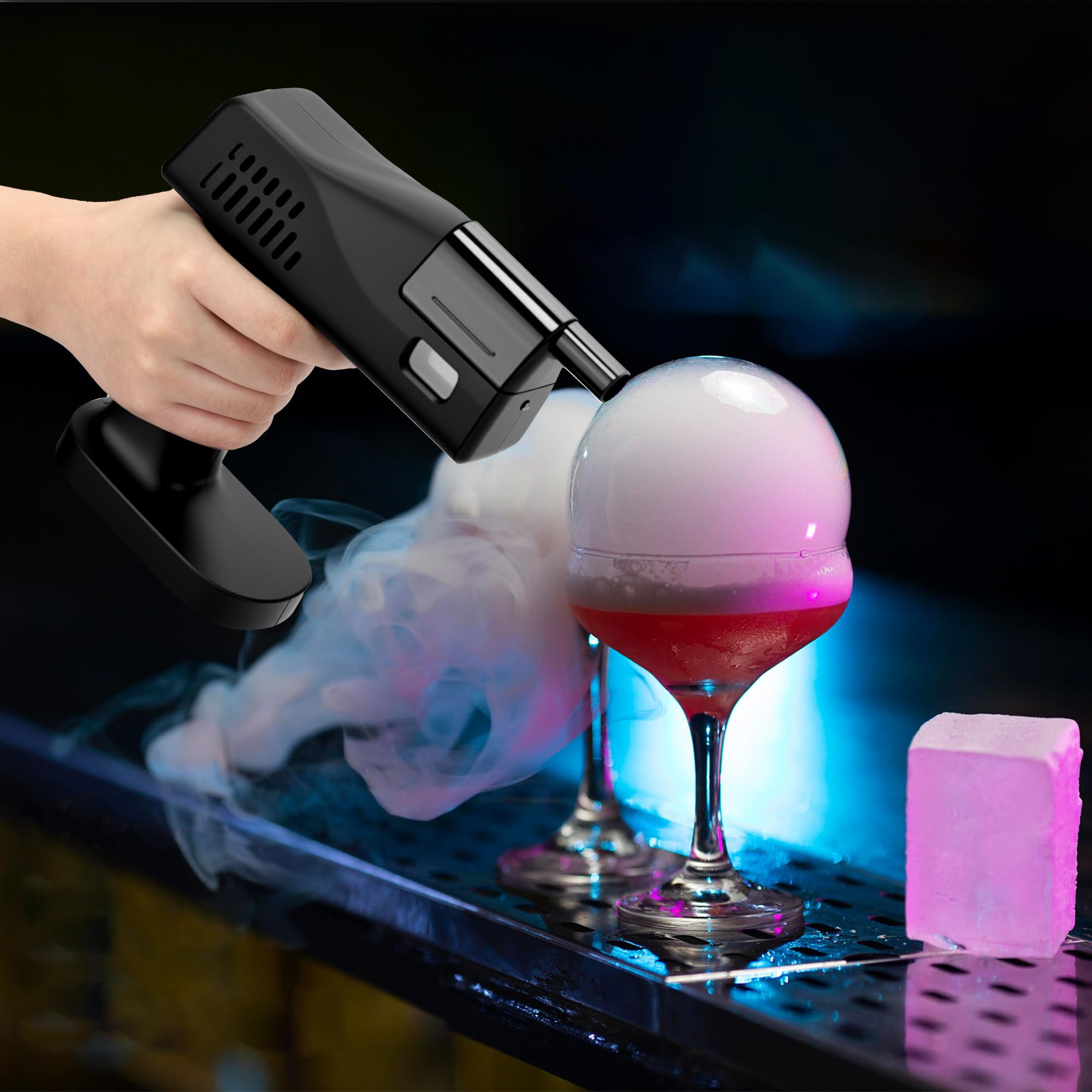 Pistola LUOJIADI emite humo para cócteles con burbujas visuales.