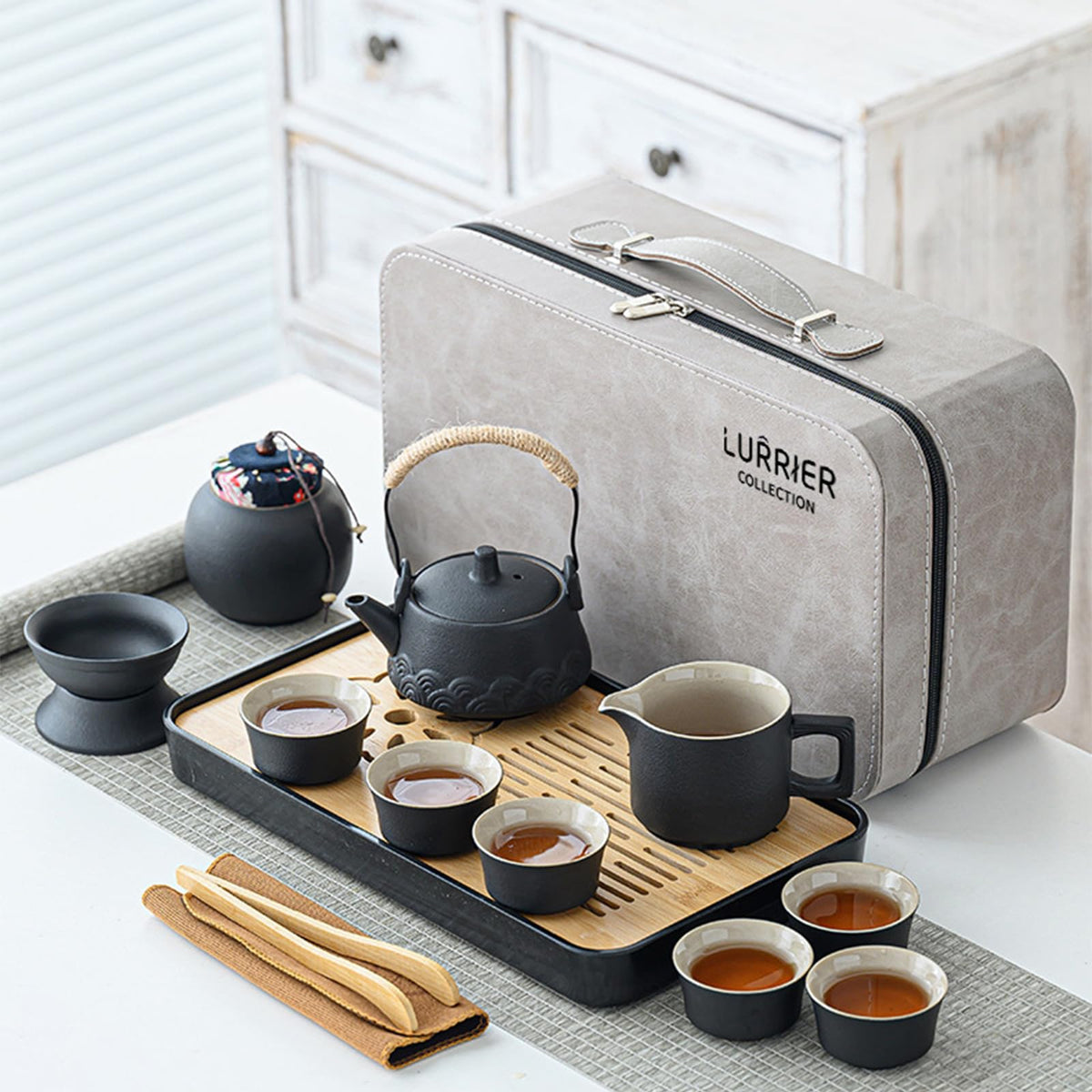 LURRIER Gongfu: juego portátil de cerámica para té en viaje.